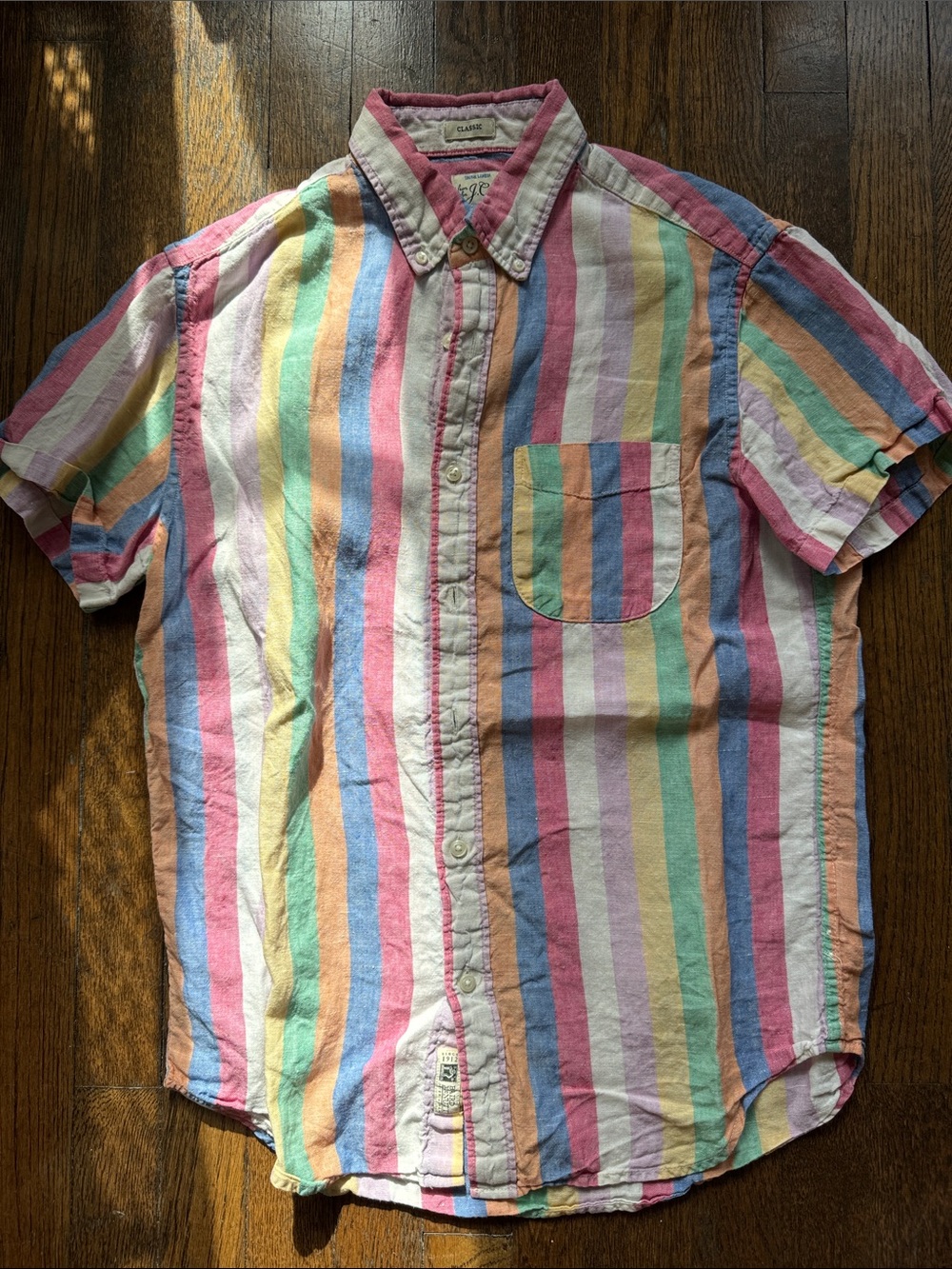 J. Crew Pastel Multicolor Vertical Stripe Short-Sleeve Button-Down